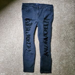 Blue Spice Destructed Skinny Jeans in Black, Size 18